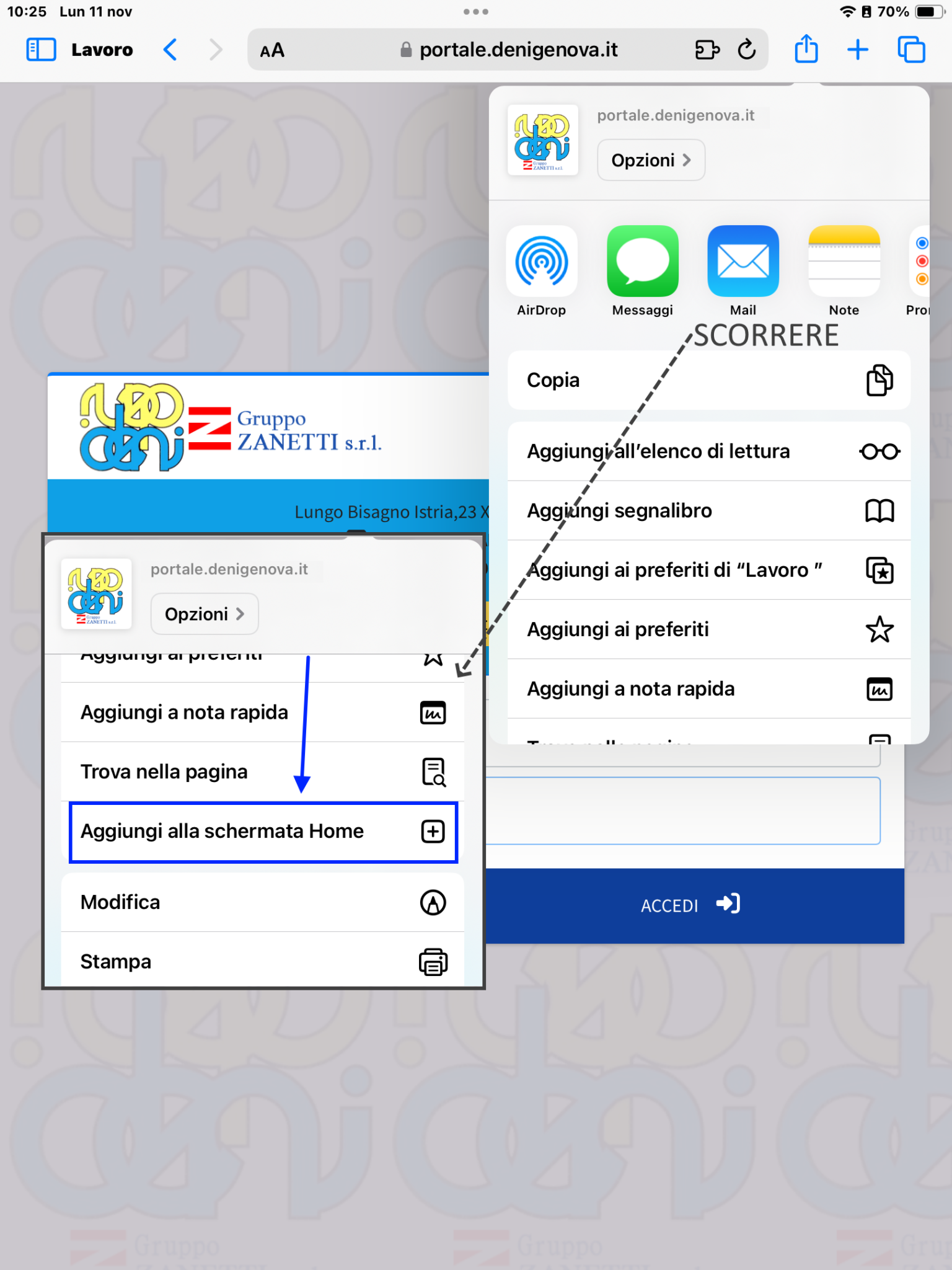 Aggiungi a schermata